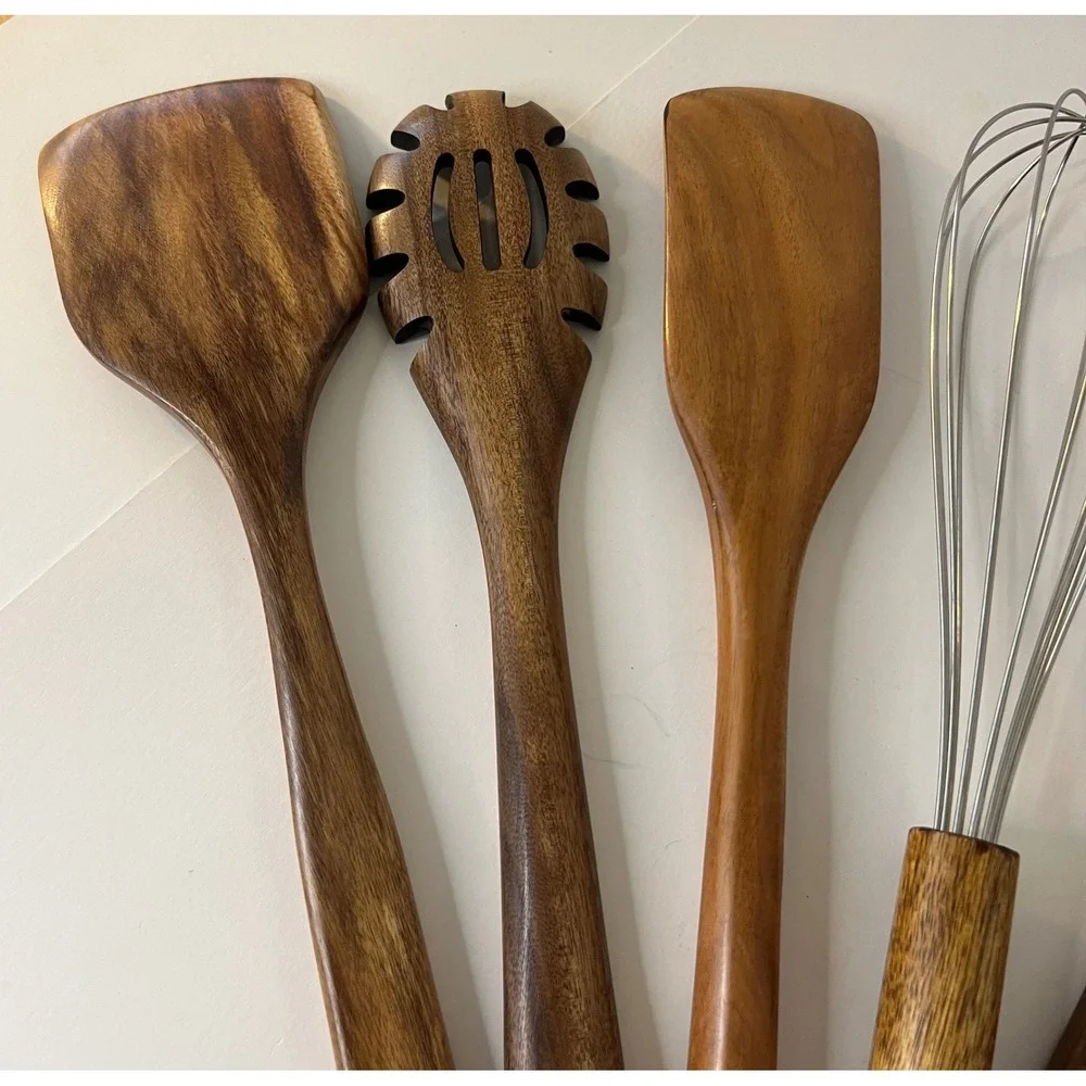 7 Piece Teak Tilly‎ Utensils Spoons Whisk NWOT